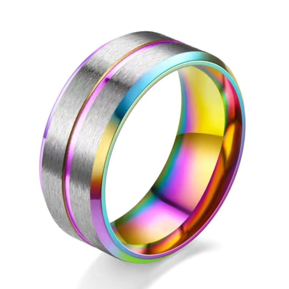 NWT - Fine Fashion Casual Metal Faceted Stainless Steel Casual Ring (Multicolor)